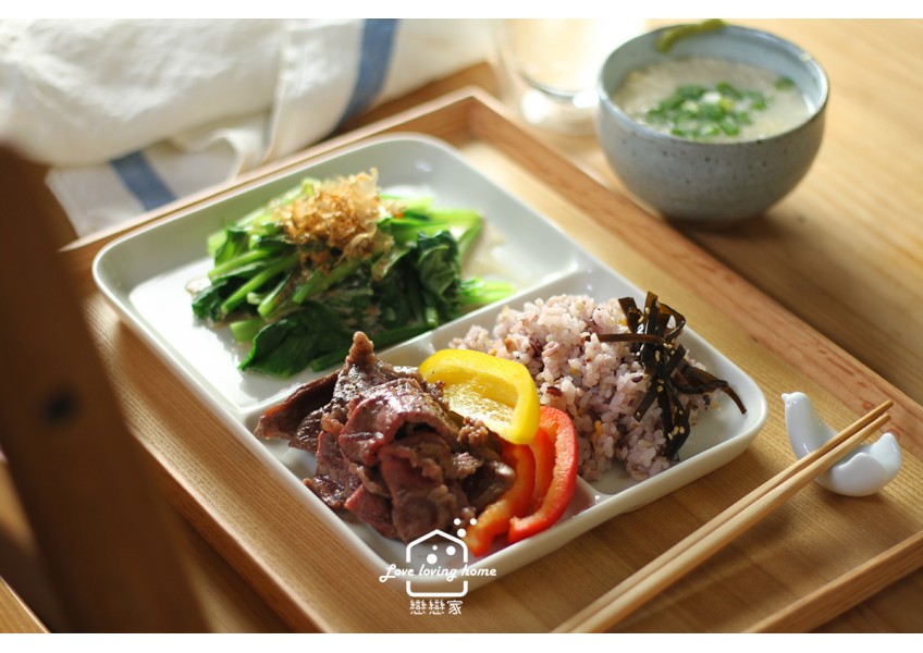湯葉豆腐+烤牛肉+胡麻醬小松菜+十穀飯 / 211餐盤+168輕斷食