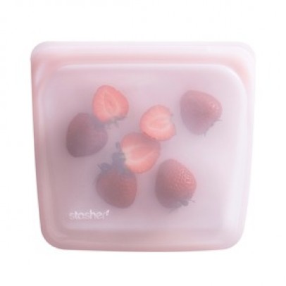 STASHER白金矽膠密封袋：方形-粉紅